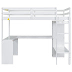 Solid Wood Loft Bed with L-shaped Desk, Wardrobe, and Shelves