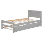 Struttura letto singolo grigia in legno con base a doghe e letto estraibile, moderno in legno di hevea &