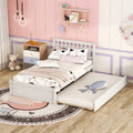 White Walnut Wooden Twin Platform Bed with Trundle and Fence Headboard - Modern Space