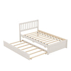 Letto singolo bianco e noce in legno con base a doghe, letto estraibile e testiera a griglia - moderno e salvaspazio