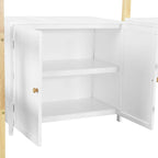 Letto a soppalco bianco singolo in legno massello con armadietto contenitore e vani integrati, scrivania pieghevole