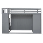 Letto a soppalco in legno Full Size grigio con armadi, vani chiusi e cassetti integrati per la camera da letto