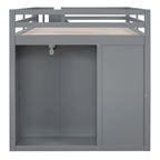 Letto a soppalco in legno Full Size grigio con armadi, vani chiusi e cassetti integrati per la camera da letto