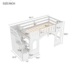 Letto a soppalco bianco in legno massello con scala contenitore e finestra per bambini, maschi e femmine