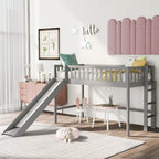 Letto a soppalco basso in legno Twin Size grigio con scivolo