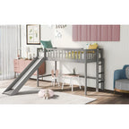 Letto a soppalco basso in legno Twin Size grigio con scivolo