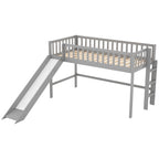 Letto a soppalco basso in legno Twin Size grigio con scivolo
