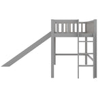 Letto a soppalco basso in legno Twin Size grigio con scivolo