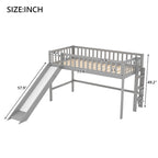 Letto a soppalco basso in legno Twin Size grigio con scivolo