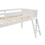 Letto rialzato basso singolo bianco con scala e barriera protettiva