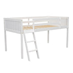 Letto rialzato basso singolo bianco con scala e barriera protettiva