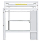 Letto a soppalco bianco Full Size in legno massello con scrivania a L e contenitore