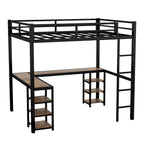 Letto a soppalco XL singolo in metallo nero con scrivania, ripiani, scala e sponde di sicurezza