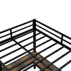 Letto a soppalco XL singolo in metallo nero con scrivania, ripiani, scala e sponde di sicurezza