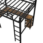 Letto a soppalco XL singolo in metallo nero con scrivania, ripiani, scala e sponde di sicurezza