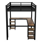 Letto a soppalco XL singolo in metallo nero con scrivania, ripiani, scala e sponde di sicurezza