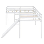 Letto a soppalco singolo in legno massello di pino a forma di L con scivolo
