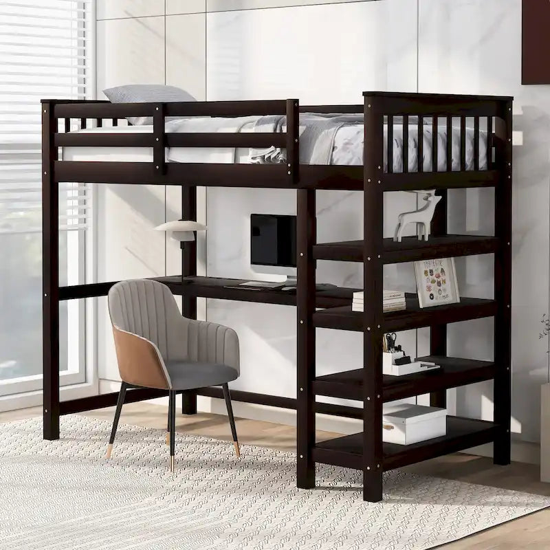 Twin Solid Wood Loft Bed with Integrated Desk