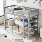 Letto a soppalco singolo in legno massello con scrivania integrata