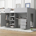 Full Solid Wood Loft Bed with Wardrobe & Desk