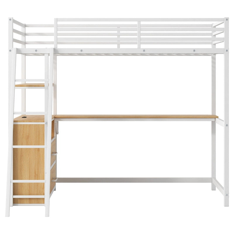 Twin Metal Wood Loft Bed with Desk &