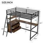 Letto rialzato singolo in metallo e legno con scrivania &