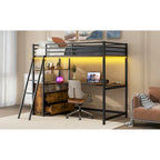 Letto rialzato singolo in metallo e legno con scrivania &