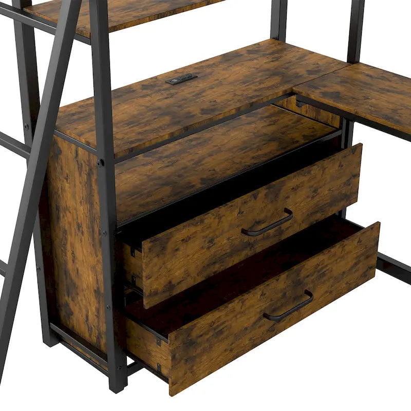 Twin Metal Wood Loft Bed with Desk &