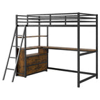Letto rialzato singolo in metallo e legno con scrivania &