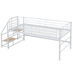 Letto a soppalco intermedio bianco singolo in metallo con scala contenitore