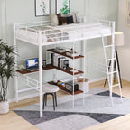 Letto a soppalco bianco in metallo Twin Size con scrivania e ripiani