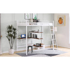 Letto a soppalco bianco in metallo Twin Size con scrivania e ripiani