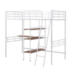 Letto a soppalco bianco in metallo Twin Size con scrivania e ripiani