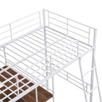 Letto a soppalco bianco in metallo Twin Size con scrivania e ripiani