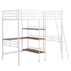 Letto a soppalco bianco in metallo Twin Size con scrivania e ripiani