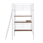 Letto a soppalco bianco in metallo Twin Size con scrivania e ripiani