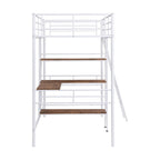 Letto a soppalco bianco in metallo Twin Size con scrivania e ripiani