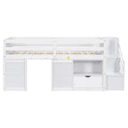 Letto basso a soppalco bianco singolo in legno massello con scala e cassetto