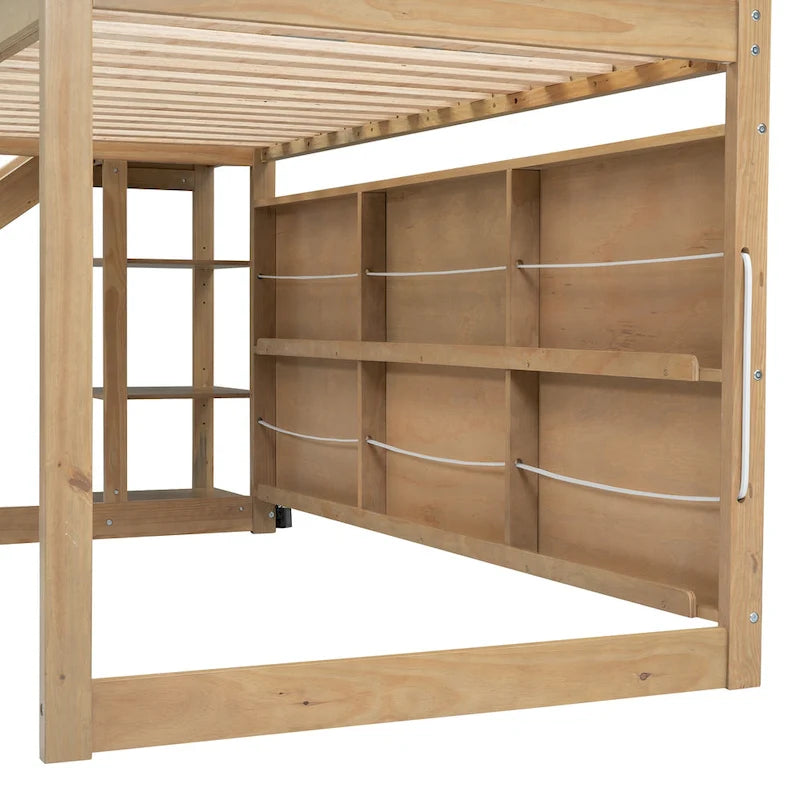Wood Twin Wood House Loft Bed with Slide