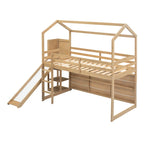 Letto rialzato singolo in legno a forma di casetta con scivolo