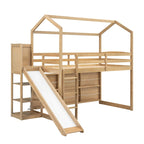 Letto rialzato singolo in legno a forma di casetta con scivolo