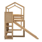 Letto rialzato singolo in legno a forma di casetta con scivolo