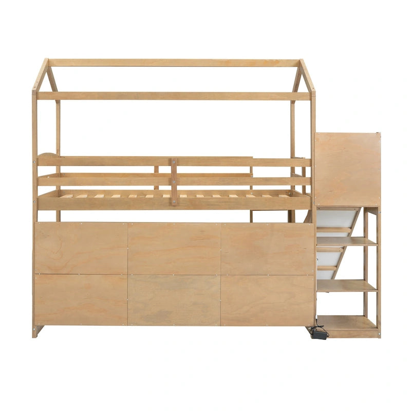 Wood Twin Wood House Loft Bed with Slide