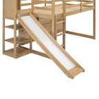 Letto rialzato singolo in legno a forma di casetta con scivolo