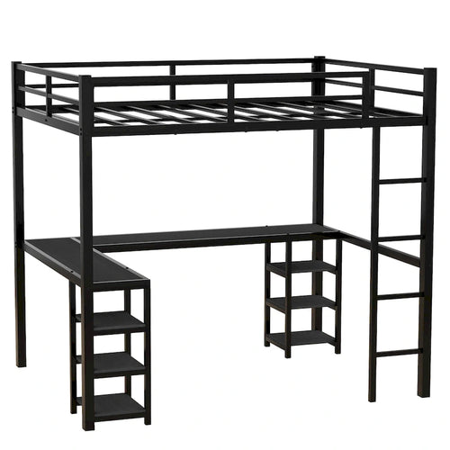 Full Metal Loft Bed with Desk & Shelves