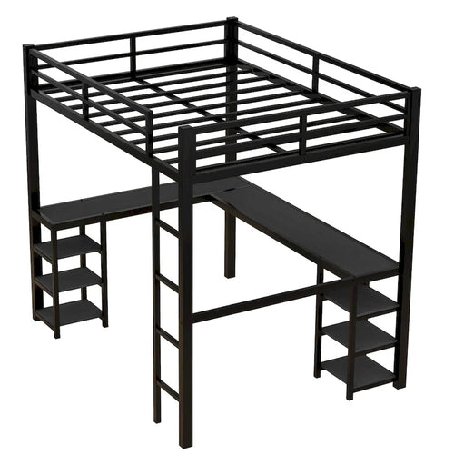 Full Metal Loft Bed with Desk & Shelves
