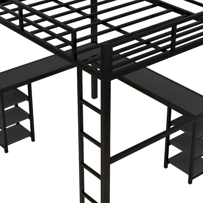 Full Metal Loft Bed with Desk & Shelves