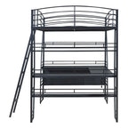 Letto a soppalco in metallo con ripiani, scrivania a L, prese, porte USB e ricarica wireless