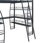 Letto a soppalco in metallo con ripiani, scrivania a L, prese, porte USB e ricarica wireless