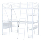 Letto a soppalco in metallo con ripiani, scrivania a L, prese, porte USB e ricarica wireless
